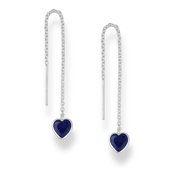 Sterling Silver Sapphire Cubic Zirconia Heart Threader Earrings - Picture 1 of 1
